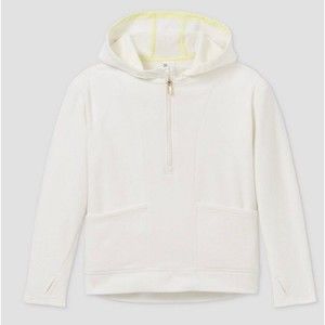 All In Motion Girls' Fleece 1/4 Zip Sweatshirt New White Hooded Sweater Top L 10